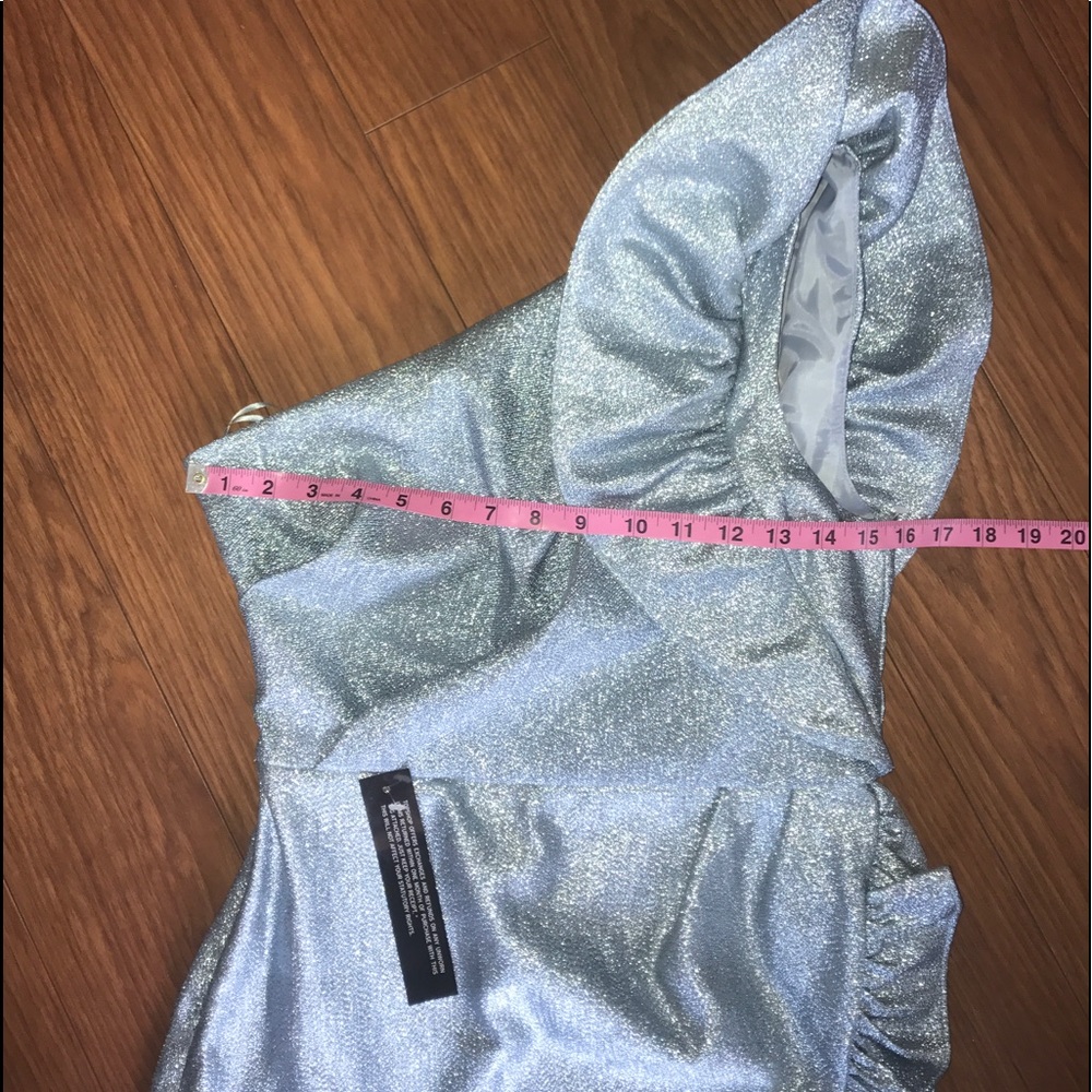 Topshop One Shoulder Glitter Textured Ruffled Mini Party Dress Size 6 NWT - Picture 6 of 6